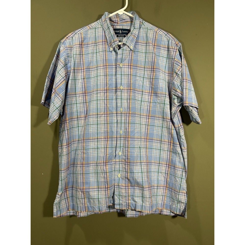 Vintage Polo Ralph Lauren Bob Camp Shirt Blue Plaid Short Sleeve Mens XL Resort